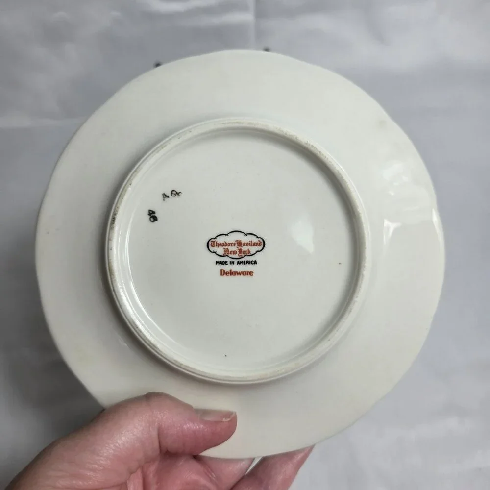 FOUR Theodore Haviland Delaware New York Bread Plates Ivory with Pink Roses